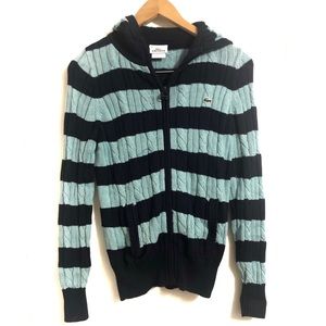 Lacoste Women’s Cable Knit Striped Zip Up Hoodie